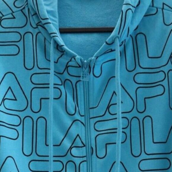 Fila SX211151 Women's Sz 1X Curacao Blue/Black Printed Full Zip Hooded Jacket - Picture 4 of 13